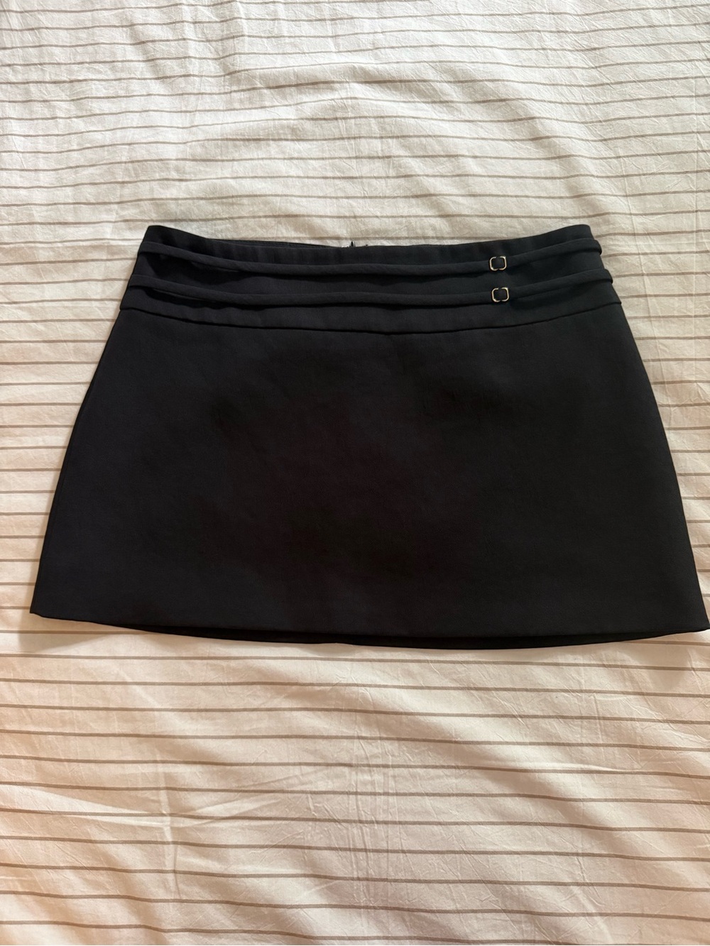 Kookai Black Mini Skirt with Double Waistband and Buckles